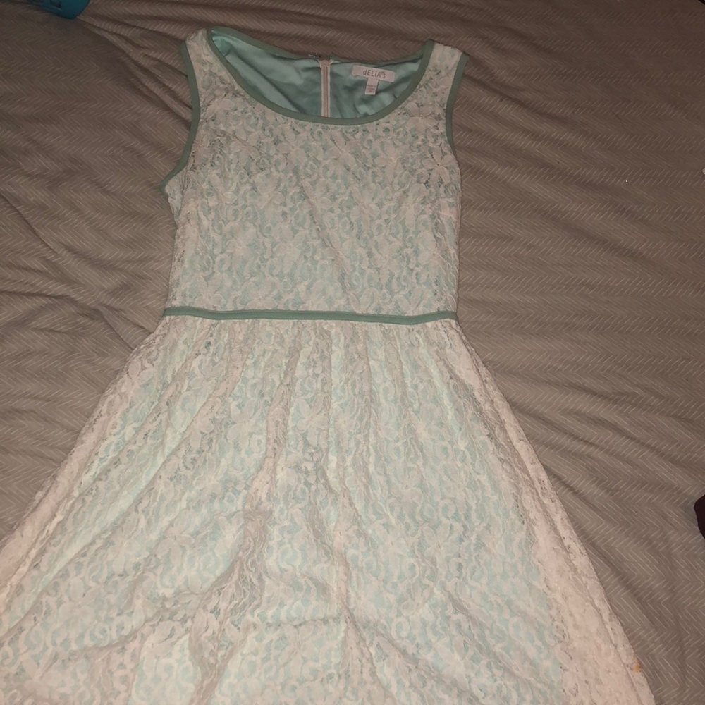 Mint blue and white lace dress